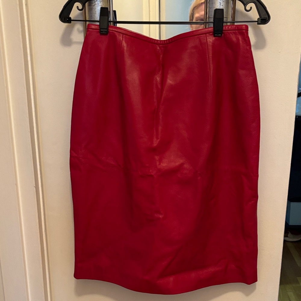 Elegant Red genuine Leather Skirt